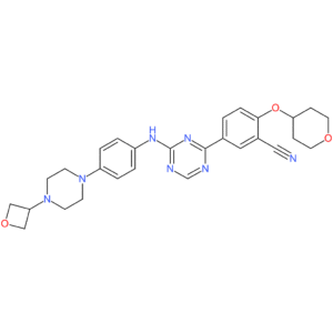 2-(Oxan-4-yloxy)-5-[4-[4-[4-(oxetan-3-yl)piperazin-1-yl]anilino]-1,3,5-triazin-2-yl]benzonitrile