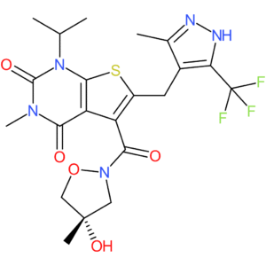 (S)-5-(4-Hydroxy-4-methylisoxazolidine-2-carbonyl)-1-isopropyl-3-methyl-6-((3-methyl-5-(trifluoromethyl)-1H-pyrazol-4-yl)methyl)thieno[2,3-d]pyrimidine-2,4(1H,3H)-dione