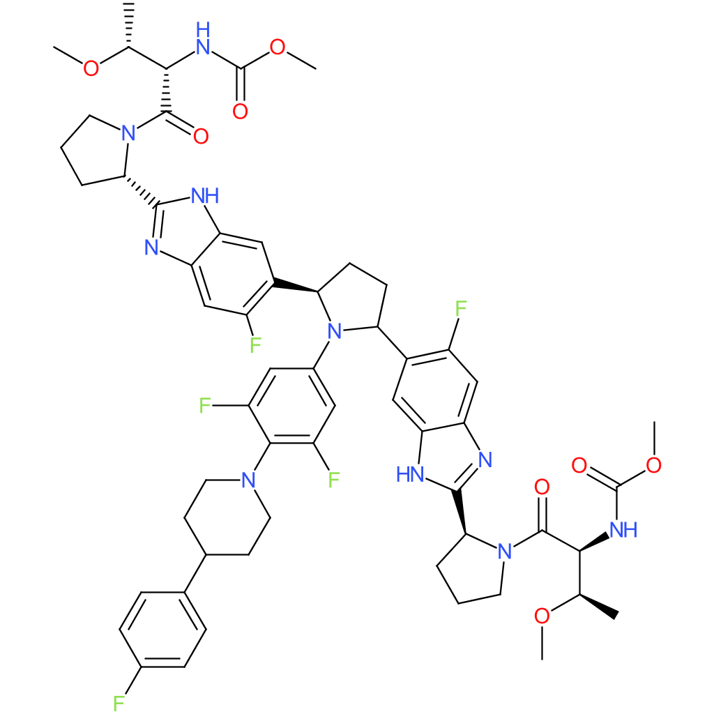 Methyl N-[(2S,3R)-1-[(2S)-2-[6-[(2R)-1-[3,5-difluoro-4-[4-(4-fluorophenyl)piperidin-1-yl]phenyl]-5-[6-fluoro-2-[(2S)-1-[(2S,3R)-3-methoxy-2-(methoxycarbonylamino)butanoyl]pyrrolidin-2-yl]-3H-benzimidazol-5-yl]pyrrolidin-2-yl]-5-fluoro-1H-benzimidazol-2-yl]pyrrolidin-1-yl]-3-methoxy-1-oxobutan-2-yl]carbamate