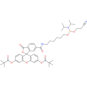 Propanoic acid,2,2-dimethyl-,1,1′-[6-[10-[bis(1-methylethyl)amino]-13-cyano-1-oxo-9,11-dioxa-2-aza-10-phosphatridec-1-yl]-3-oxospiro[isobenzofuran-1(3H),9′-[9H]xanthene]-3′,6′-diyl]ester