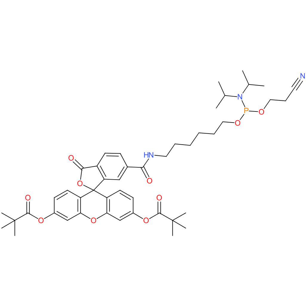Propanoic acid,2,2-dimethyl-,1,1′-[6-[10-[bis(1-methylethyl)amino]-13-cyano-1-oxo-9,11-dioxa-2-aza-10-phosphatridec-1-yl]-3-oxospiro[isobenzofuran-1(3H),9′-[9H]xanthene]-3′,6′-diyl]ester