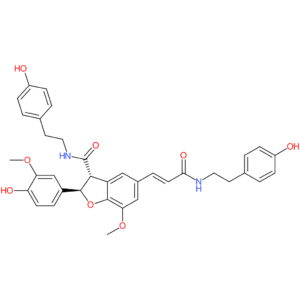 3-Benzofurancarboxamide, 2,3-dihydro-2-(4-hydroxy-3-methoxyphenyl)-N-(2-(4-hydroxyphenyl)ethyl)-5-((1E)-3-((2-(4-hydroxyphenyl)ethyl)amino)-3-oxo-1-propenyl)-7-methoxy-, (2R,3R)-rel-