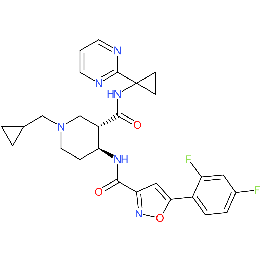 3-Piperidinecarboxamide, 1-(cyclopropylmethyl)-4-[[[5-(2,4-difluorophenyl)-3-isoxazolyl]carbonyl]amino]-N-[1-(2-pyrimidinyl)cyclopropyl]-, (3S,4S)-