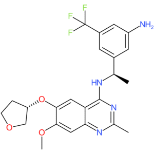 N-[(1R)-1-[3-Amino-5-(trifluoromethyl)phenyl]ethyl]-7-methoxy-2-methyl-6-[(3S)-oxolan-3-yl]oxyquinazolin-4-amine