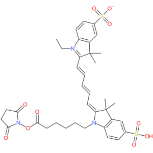 2-(5-(1-(6-((2,5-Dioxopyrrolidin-1-yl)oxy)-6-oxohexyl)-3,3-dimethyl-5-sulfoindolin-2-ylidene)penta-1,3-dien-1-yl)-1-ethyl-3,3-dimethyl-3H-indol-1-ium-5-sulfonate