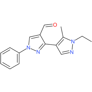 1′-ethyl-5′-methyl-1-phenyl-1H,1’H-[3,4′-bipyrazole]-4-carbaldehyde