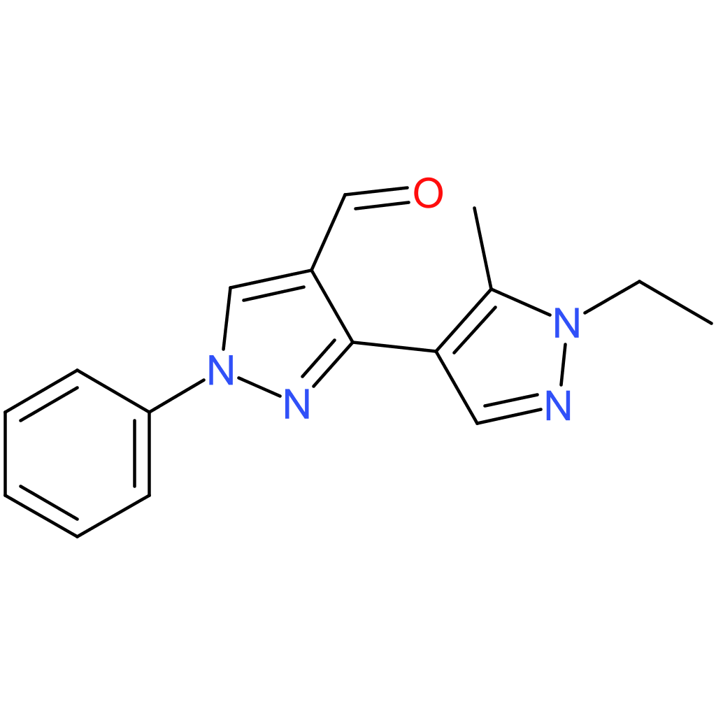 1′-ethyl-5′-methyl-1-phenyl-1H,1’H-[3,4′-bipyrazole]-4-carbaldehyde